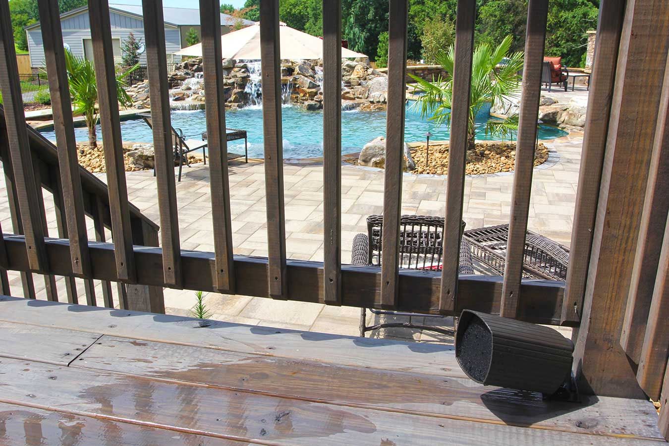 Outdoor speaker on a patio deck